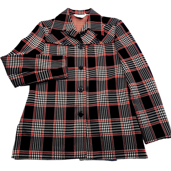 Personal by Leslie Fay Vtg Jacket Blazer Plaid Black Red L 12 14 Preppy 70s 80s - Picture 1 of 14